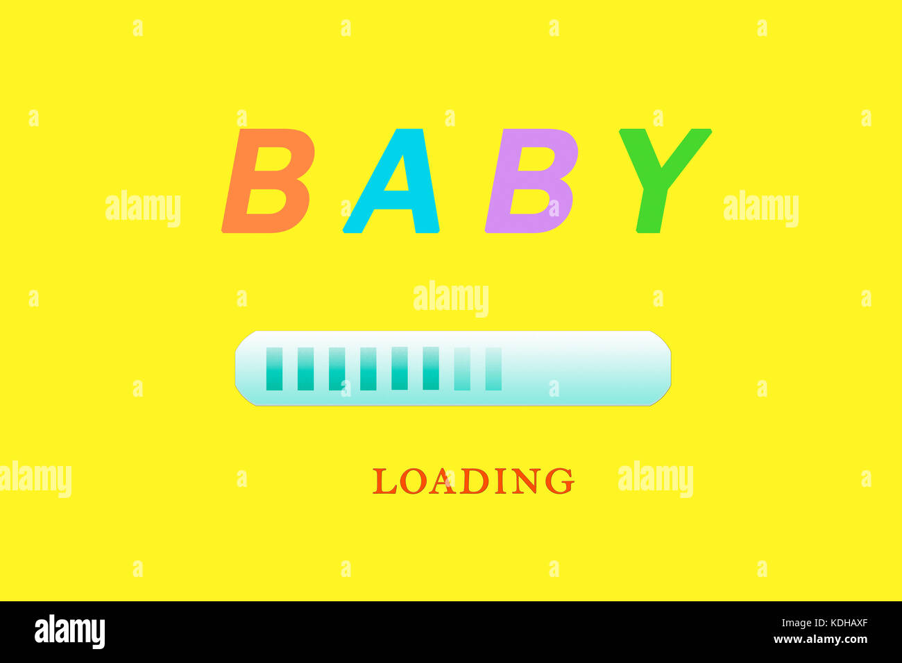 Baby laden. Schwangerschaft - Schwangerschaft laden. auf gelbem Hintergrund Stockfoto