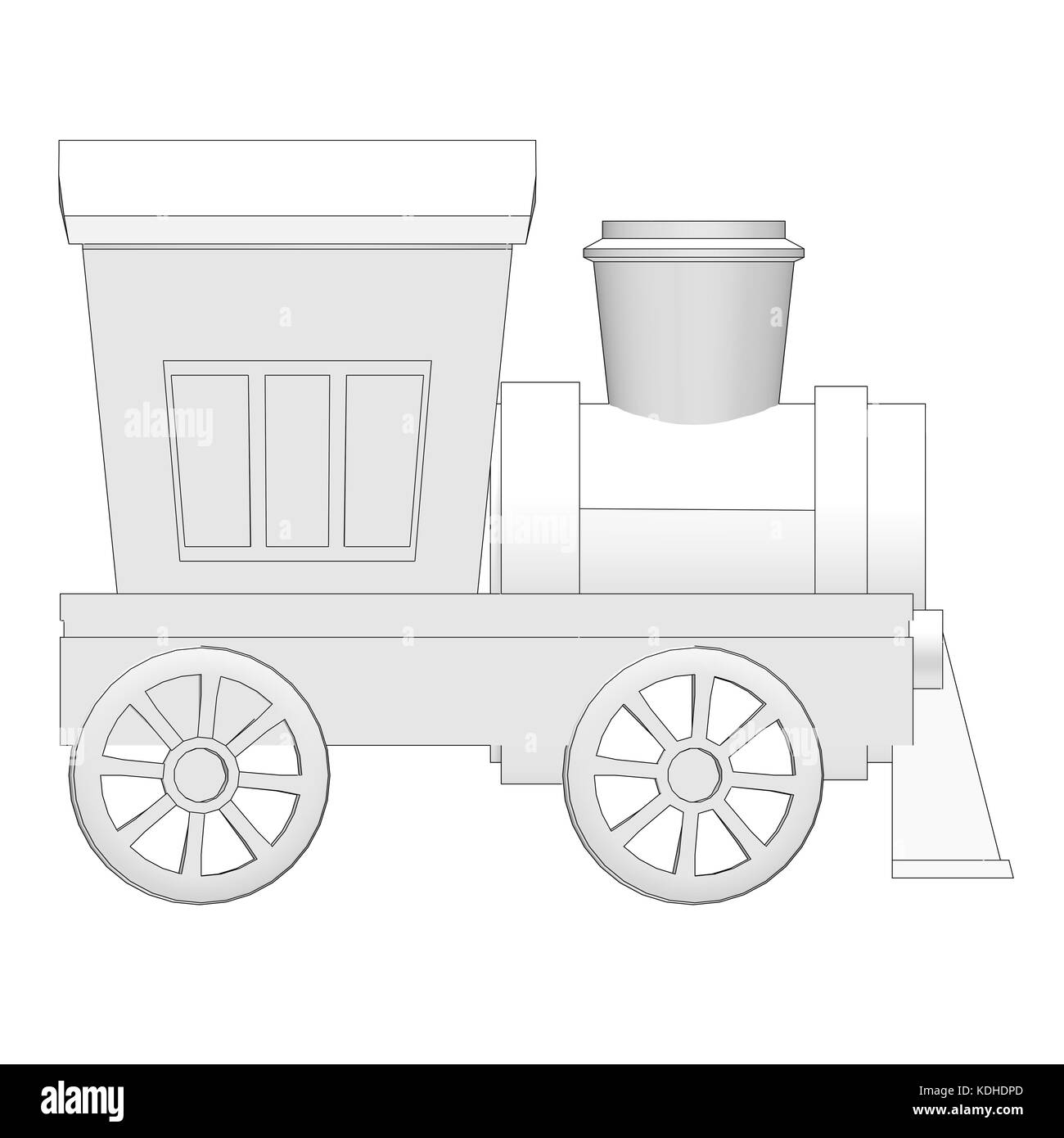 Spielzeug Eisenbahn paspeliertem Zug mit schwarzen Umrissen Stockfoto