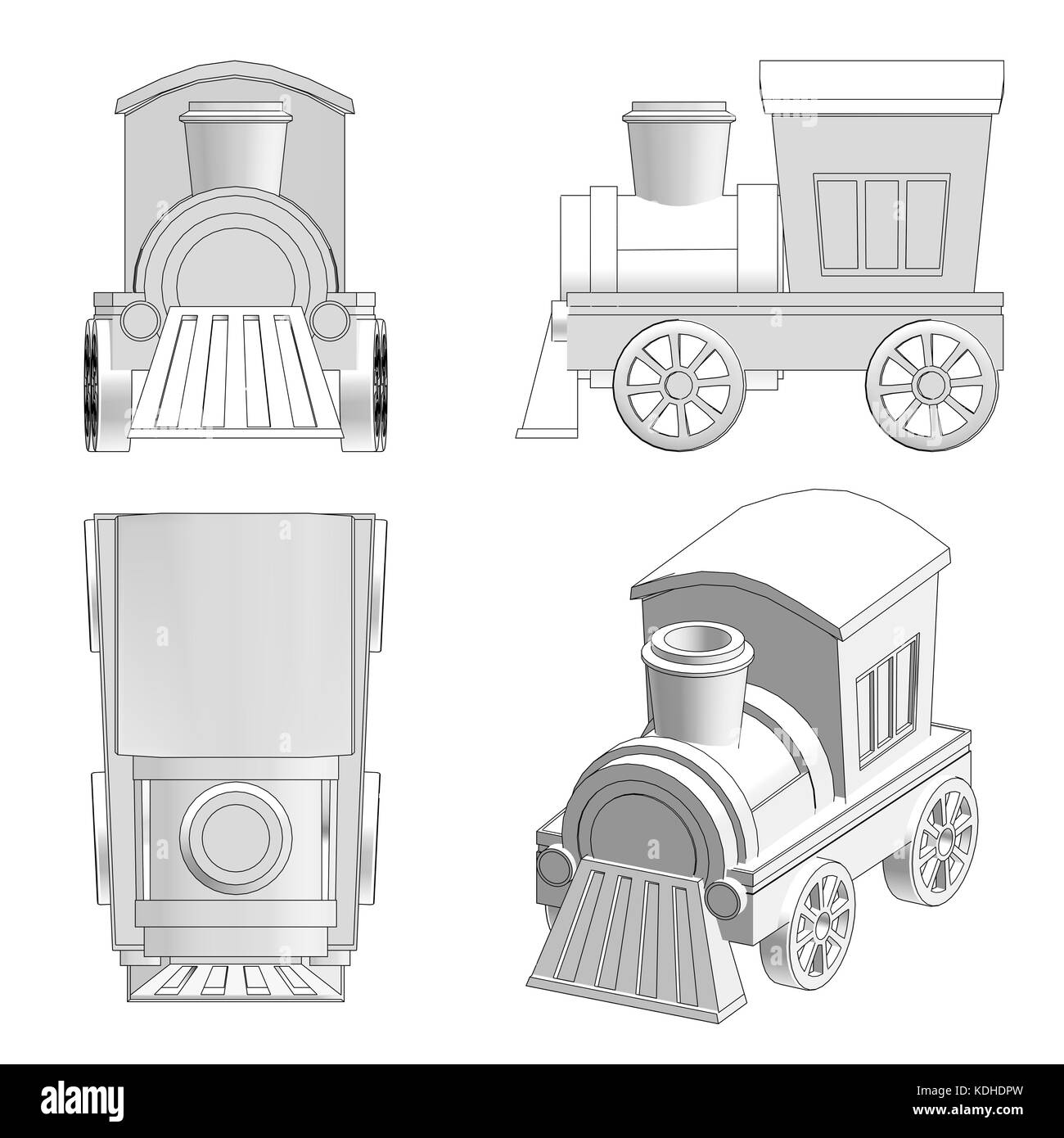 Spielzeug Eisenbahn paspeliertem Zug mit schwarzen Umrissen Stockfoto