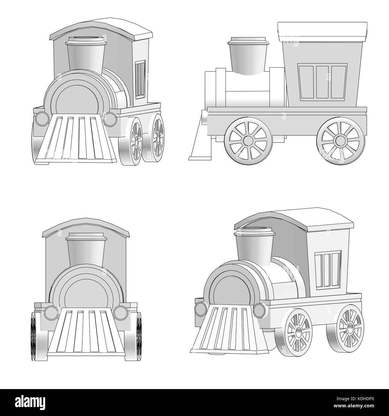 Spielzeug Eisenbahn paspeliertem Zug mit schwarzen Umrissen Stockfoto