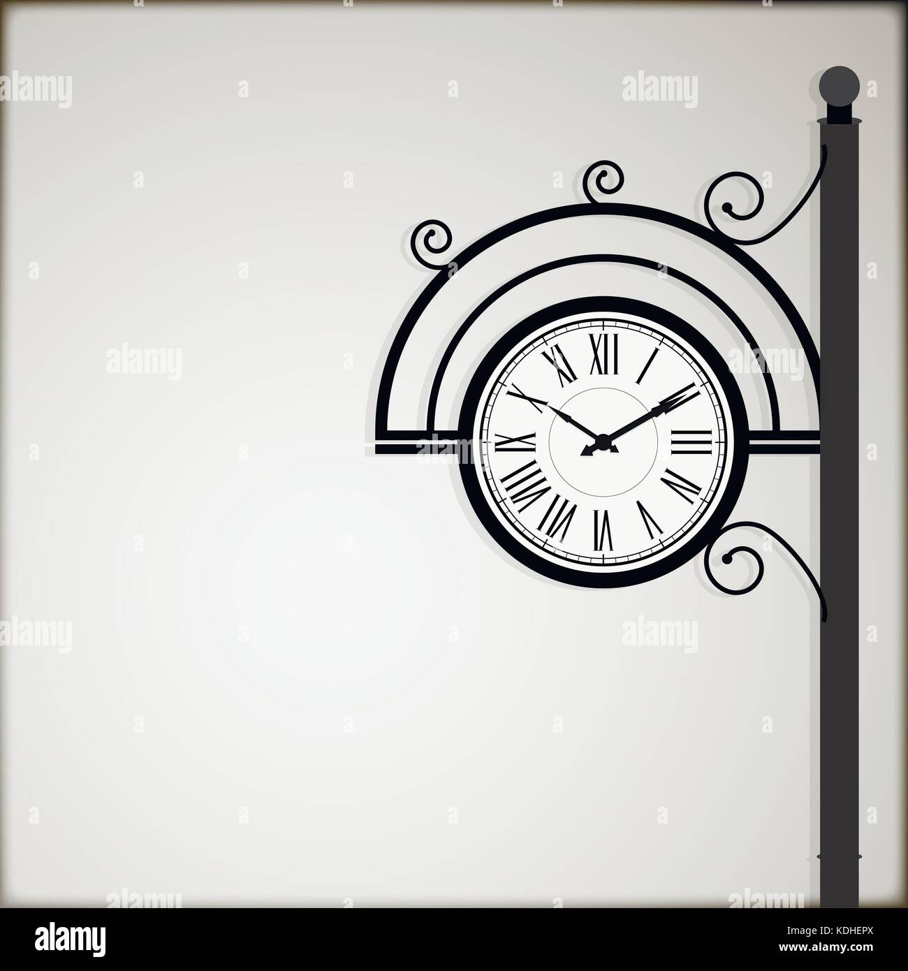 Vintage Poster Banner mit Copyspace für Hinweis. rerro Vorlage Karte mit Uhr im viktorianischen Stil. Vector Illustration Stock Vektor