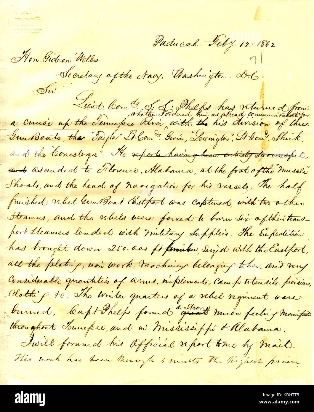 Brief an Gideon Welles, 12. Februar 1862 Stockfoto