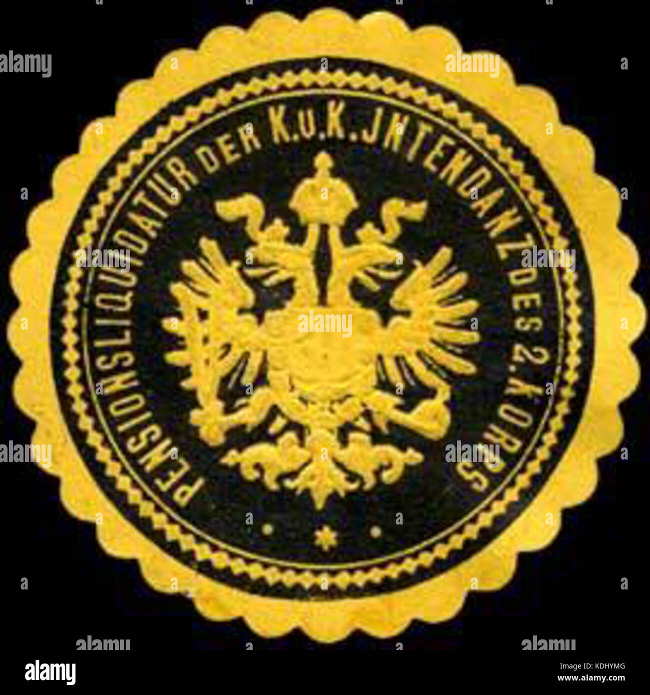 Siegelmarke Pensionsliquidatur der K.u.K. Intendanz des 2. Korps W 0261192 Stockfoto