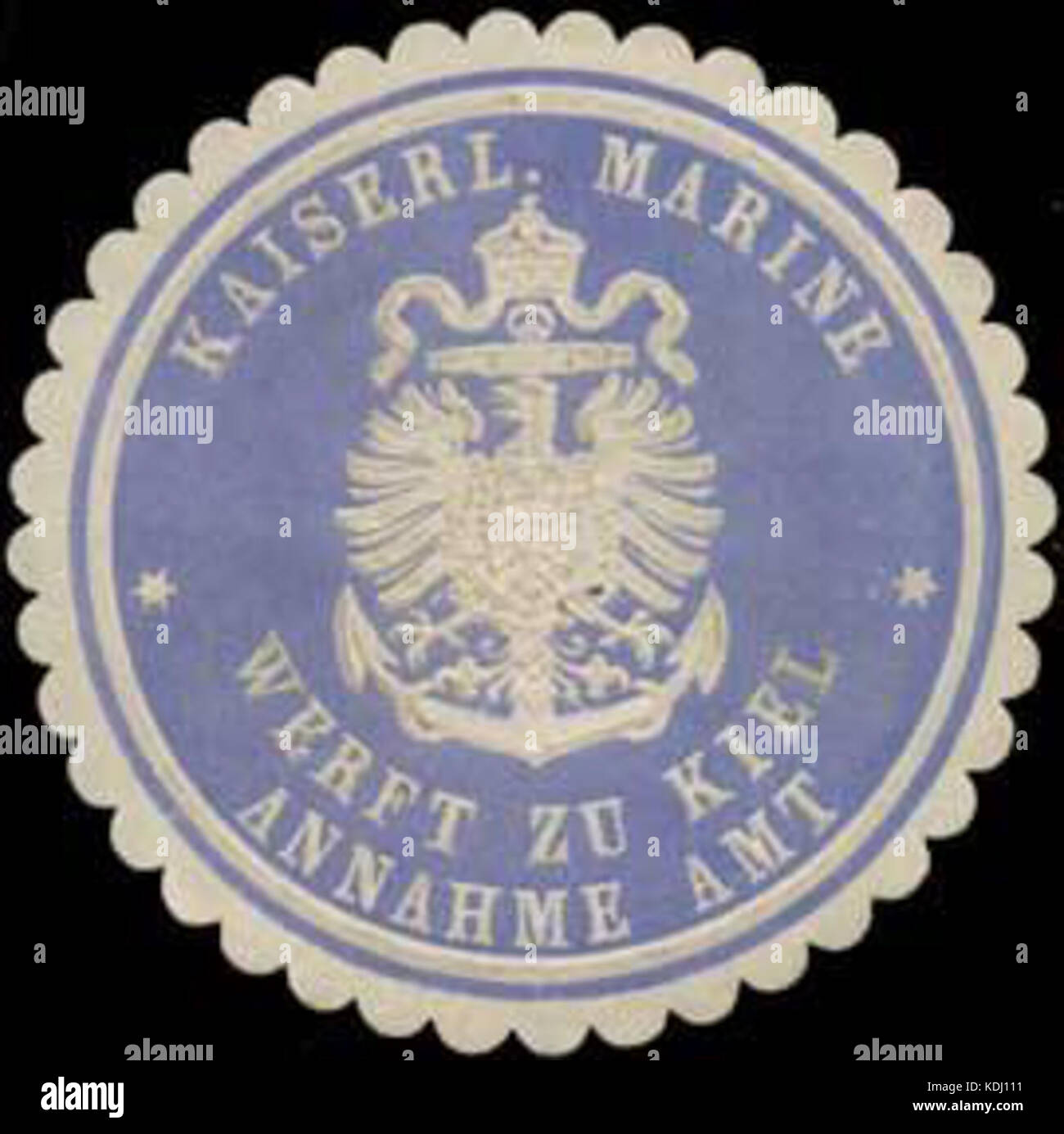 Siegelmarke Kaiserl. Marine Werft zu Kiel Annahme Amt W 0322999 Stockfoto