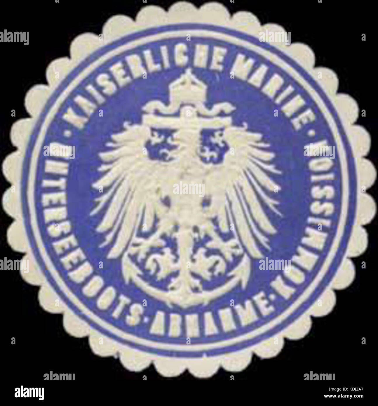 Dieser Stempel der Deutschen Marine wurde zur Erinnerung an die Inbetriebnahme von U-Booten (U-Booten) und ihre Einsatzbereitschaft in der Seeverwehr während des Ersten Weltkriegs und darüber hinaus ausgegeben. Stockfoto