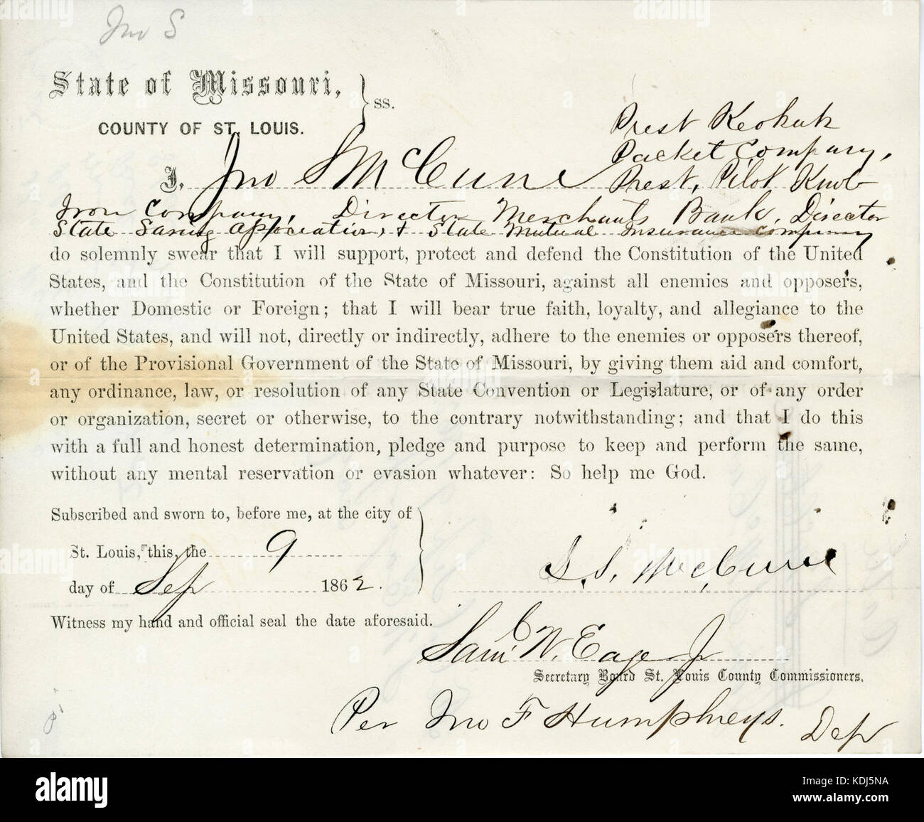 Treue Schwur von John S. McCune von Missouri, St. Louis Stockfoto