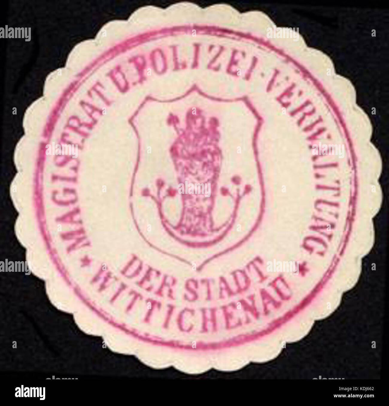 Siegelmarke Magistrat und Polizei Verwaltung der Stadt Wittichenau W 0229152 Stockfoto