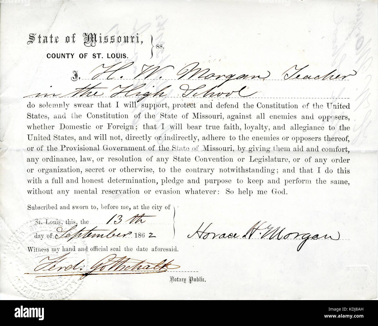 Treue Schwur von Horace H. Morgan von Missouri, St. Louis Stockfoto