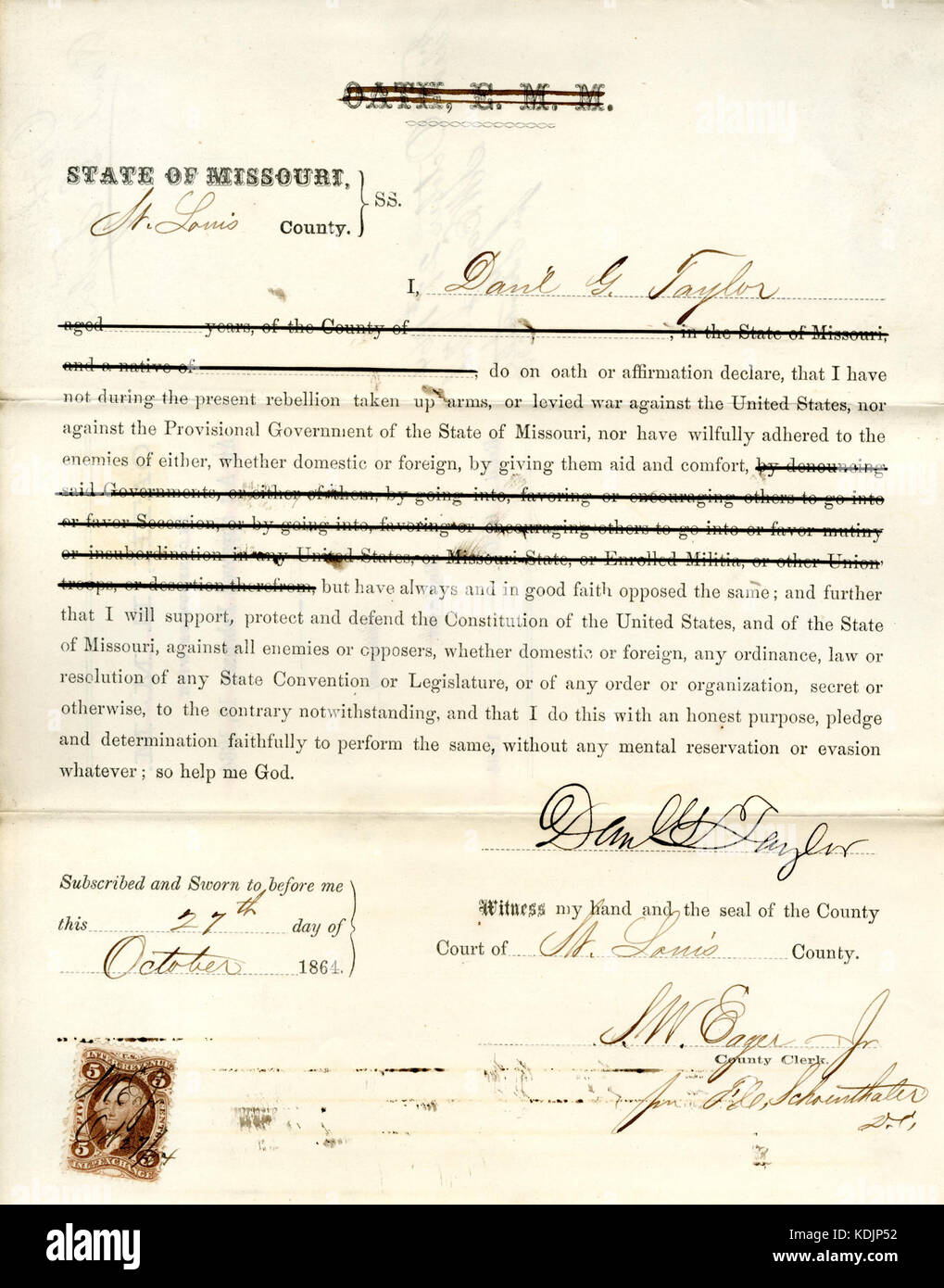 Treue Schwur von Dan'l G. Taylor von Missouri, St. Louis Stockfoto