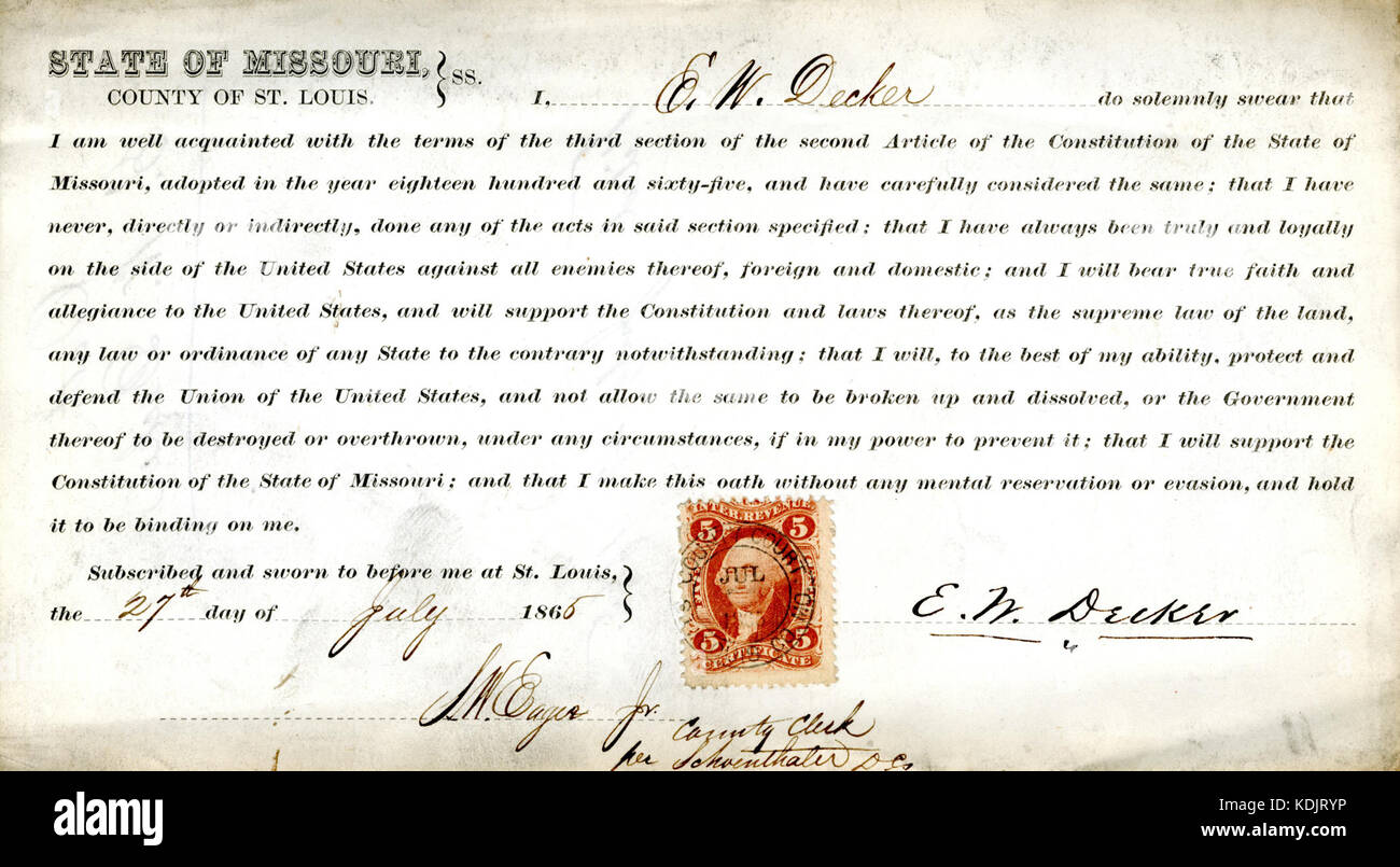 Treue Schwur von E. W. Decker von Missouri, St. Louis Stockfoto