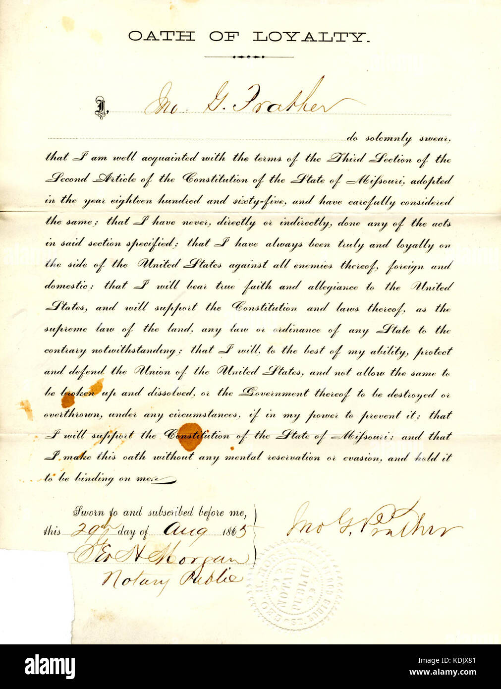 Treue Schwur von John G. Prather von Missouri, St. Louis Stockfoto