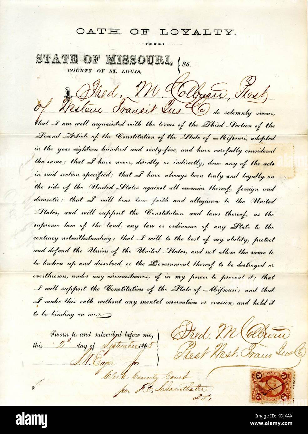 Treue Schwur von Fred M. Colburn von Missouri, St. Louis Stockfoto