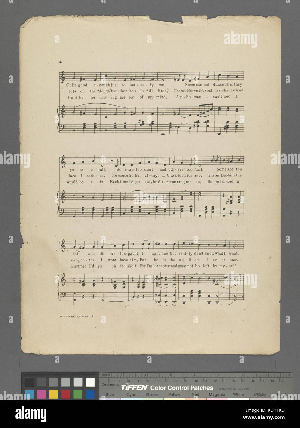 Dieses Stück mit dem Titel „Ich will einen netten jungen Mann“ ist ein Bild aus der Sammlung der New York Public Library. Es spiegelt gesellschaftliche Themen und visuelle Kultur seit ihrer Entstehung wider. Stockfoto