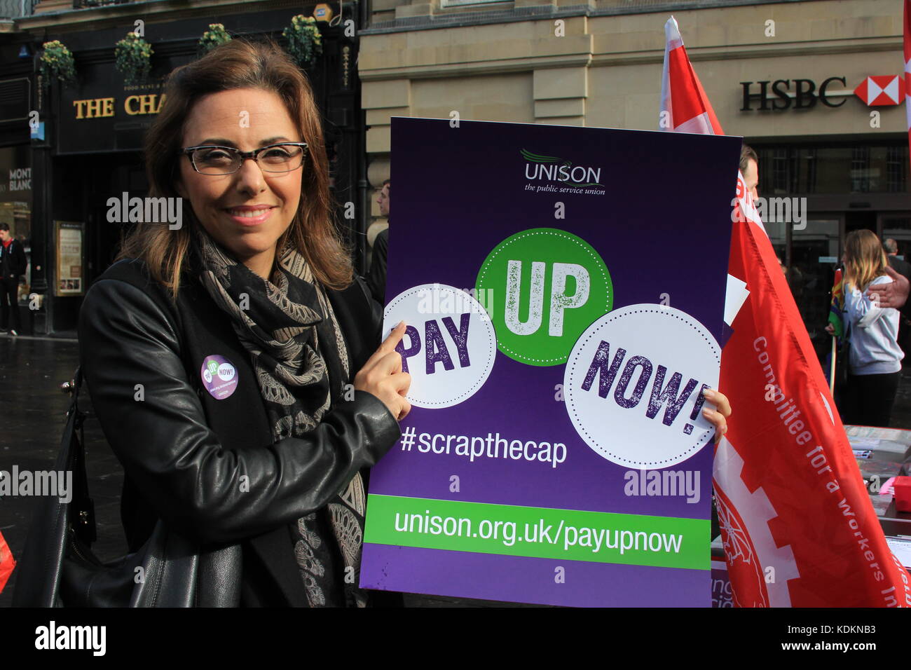 Newcastle, Großbritannien. Oktober 2017. Public Sector Pay Rally - Newcastle upon Tyne, Gray's Monument, Newcastle upon Tyne, 14. Oktober. DavidWhinham/AlamyLive Credit: David Whinham/Alamy Live News Stockfoto