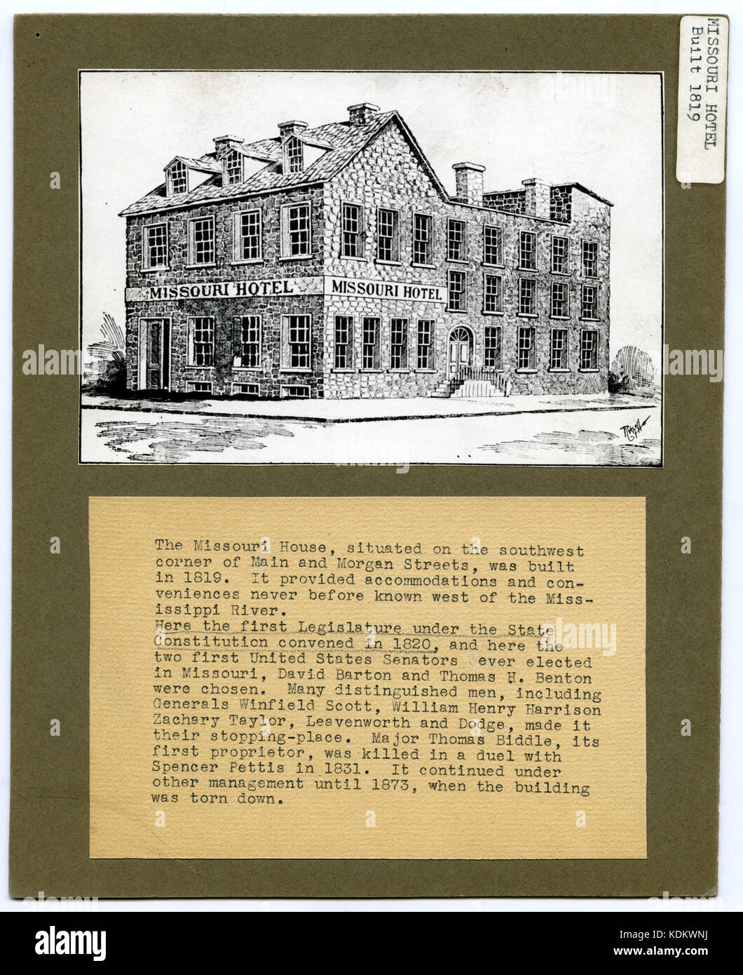Missouri Hotel, Ca. 1819. Aus den Annalen von St. Louis in seinen territorialen Tagen, von Fred. L. Billon. St. Louis Nixon Jones, 1888 Stockfoto