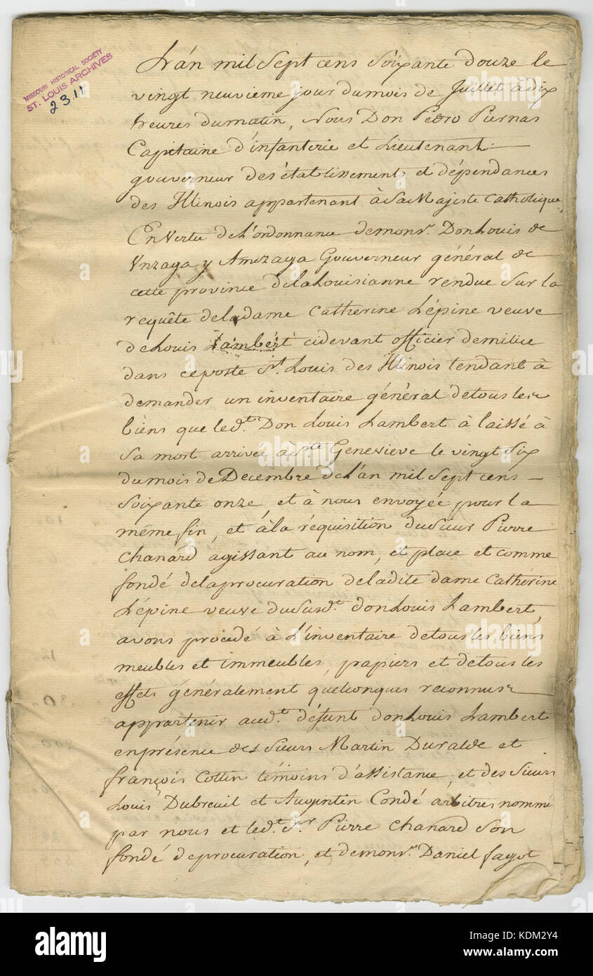 Bestand an Immobilien von Jean Louis Lambert, 1772 Stockfoto