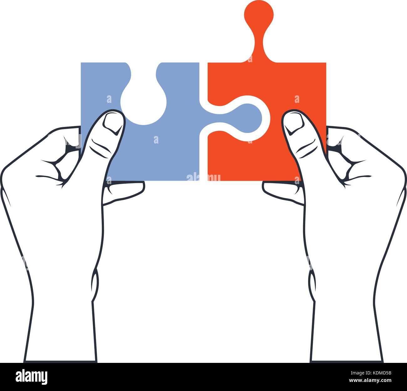 Die Hände verbinden Puzzleteil - Vereinigung und Verschmelzung Konzept Stock Vektor