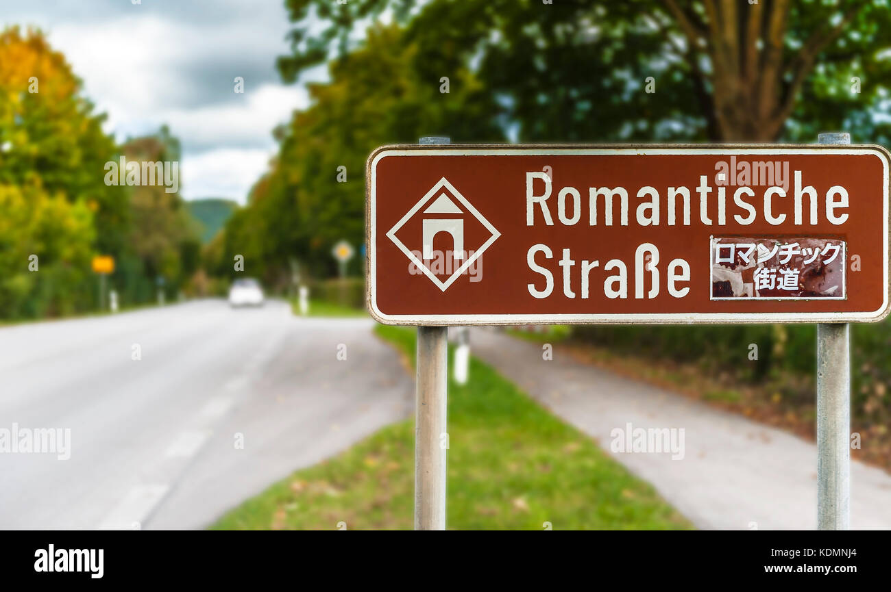 Romantische Straße Namensschild Stockfoto