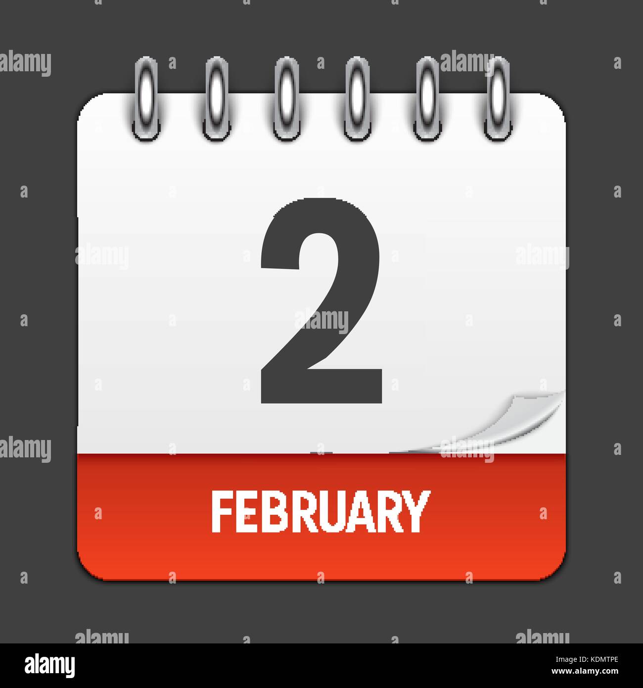 Februar 2 Kalender täglich Symbol. Vector Illustration Emblem. Element des Designs für die Dekoration Office Dokumente und Anwendungen. das Logo von Tag, Datum, Monat und Urlaub. Und täglich grüßt das Murmeltier Stock Vektor
