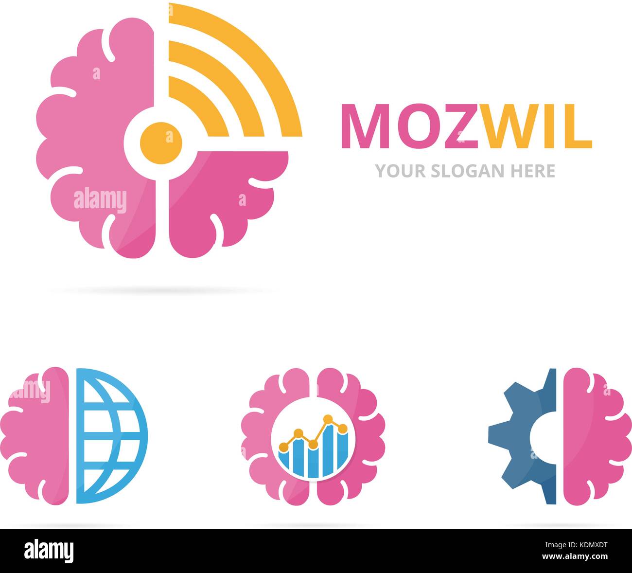 Satz von Gehirn logo Kombination. Bildung und Signal Symbol. einzigartige Wissenschaft und Radio, Internet Logo Design Template. Stock Vektor