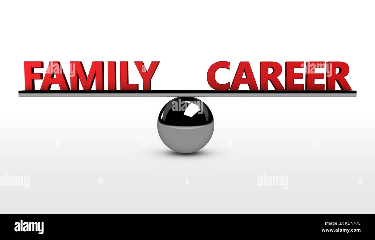 Familie Karriere Lifestyle balance Konzept 3d-Abbildung mit Auswuchten roten Wörter auf einer Kugel. Stockfoto
