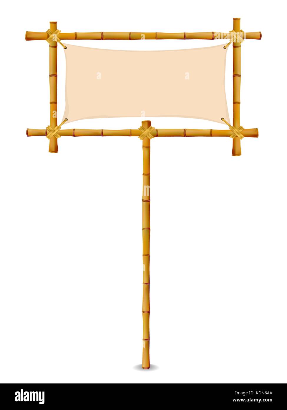 Bambus Rahmen mit Tuch unterzeichnen. isoliert auf Weiss. Vector Illustration banner Stock Vektor