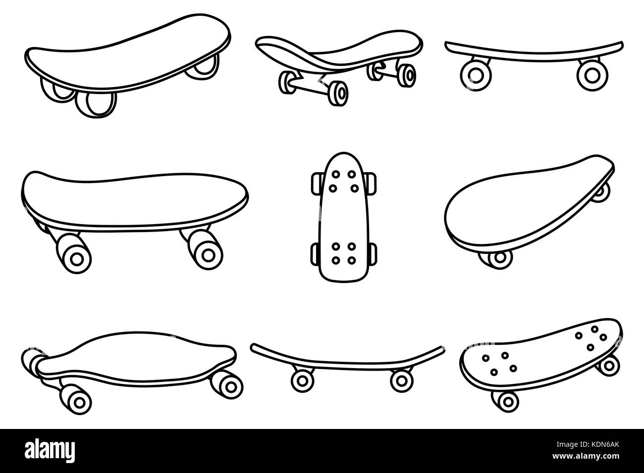 Einstellen der schwarzen und weißen Skateboards. für Etiketten, Logos,  Icons. Attribute des Skateboarding. Skate mit Caps. Skate für Drucken und Aufkleber  Set. skate Stock-Vektorgrafik - Alamy