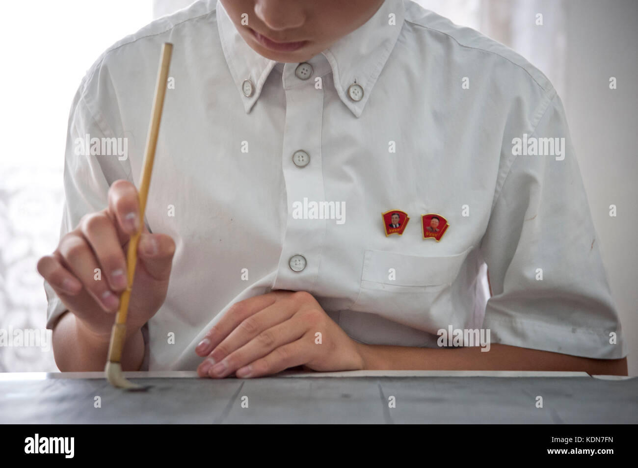 Des jeunes nord coréens s’initient à la broderie, la musique, la danse et à la calligraphie au palais des enfants de Pjöngyang le 13 octobre 2012. Auch Nicht Stockfoto