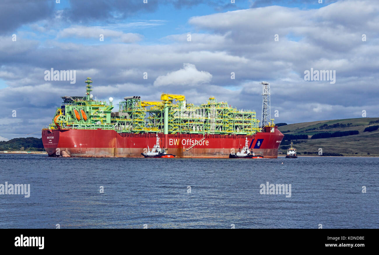 Der Premier Oil Floating Production Storage und Offloading (FPSO) Schiff BW-Catcher Vorbereitung auf die globale Energie pier Nigg Highland Schottland zu Liegeplatz Stockfoto