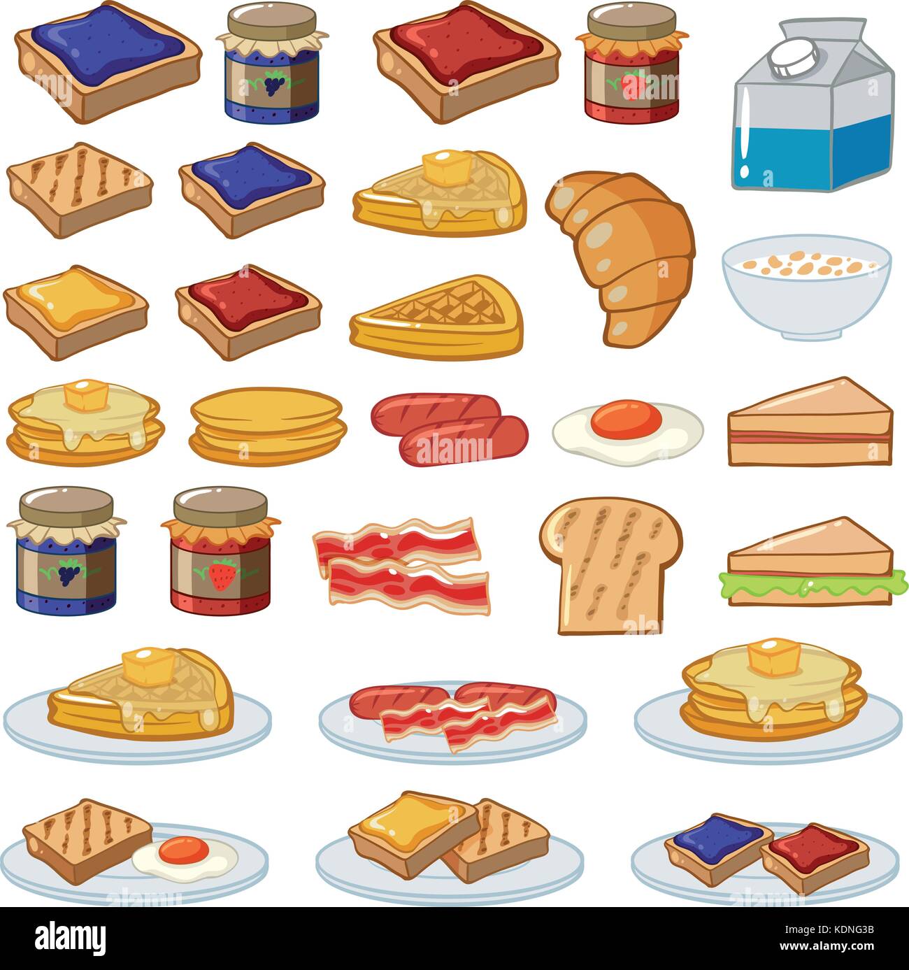 Frühstück mit verschiedenen Arten von Essen Abbildung Stock Vektor