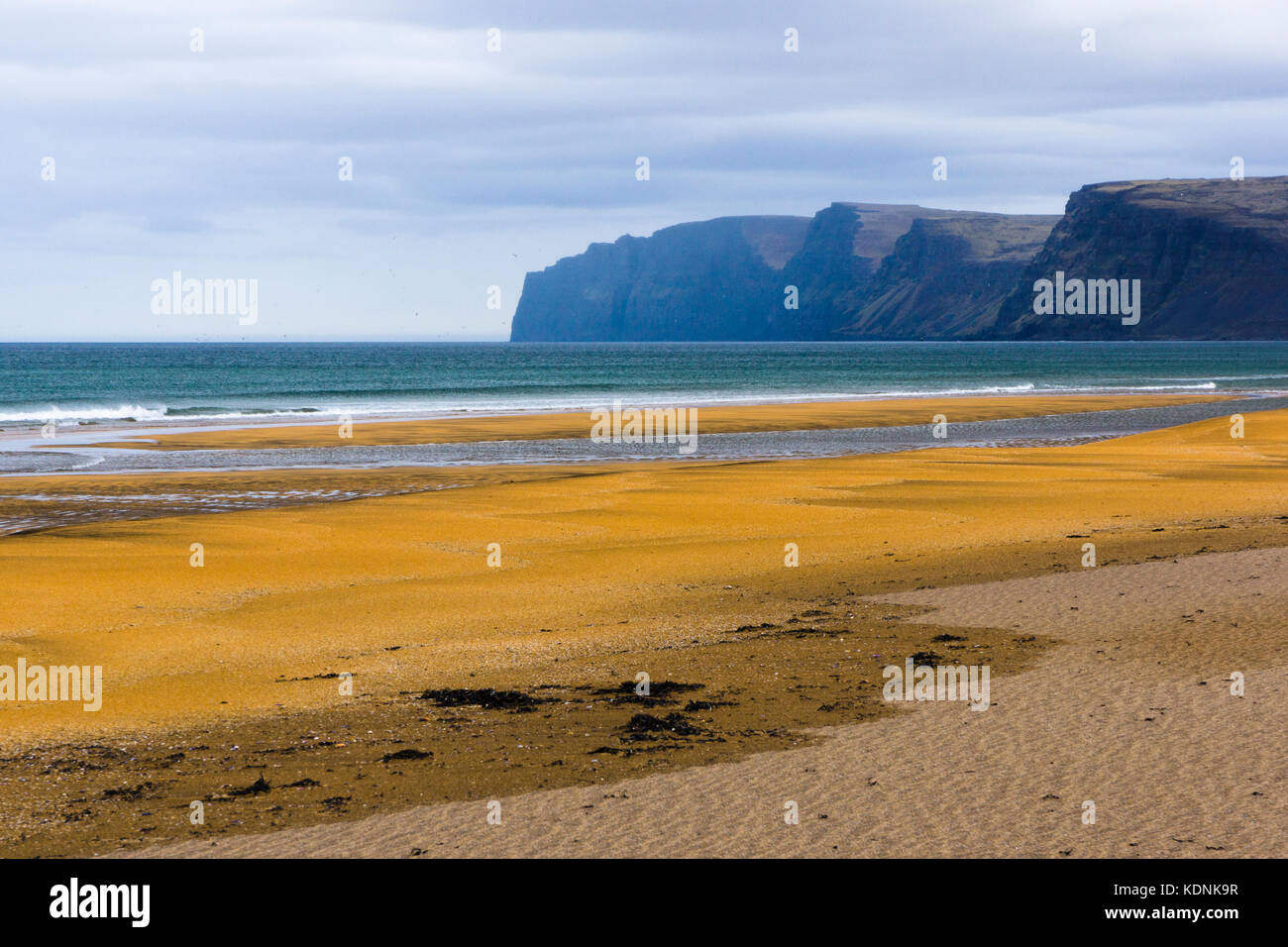 Rauðisandur, roter Sandstrand, Westfjorde, Island. Stockfoto