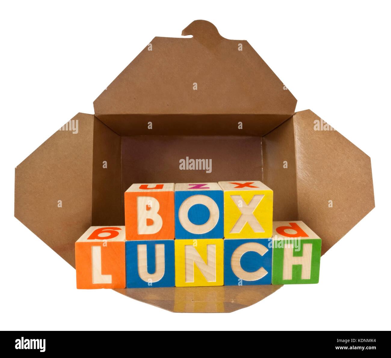 Take-out Box Lunch mit Lunchpaket Bausteine. isoliert. Stockfoto