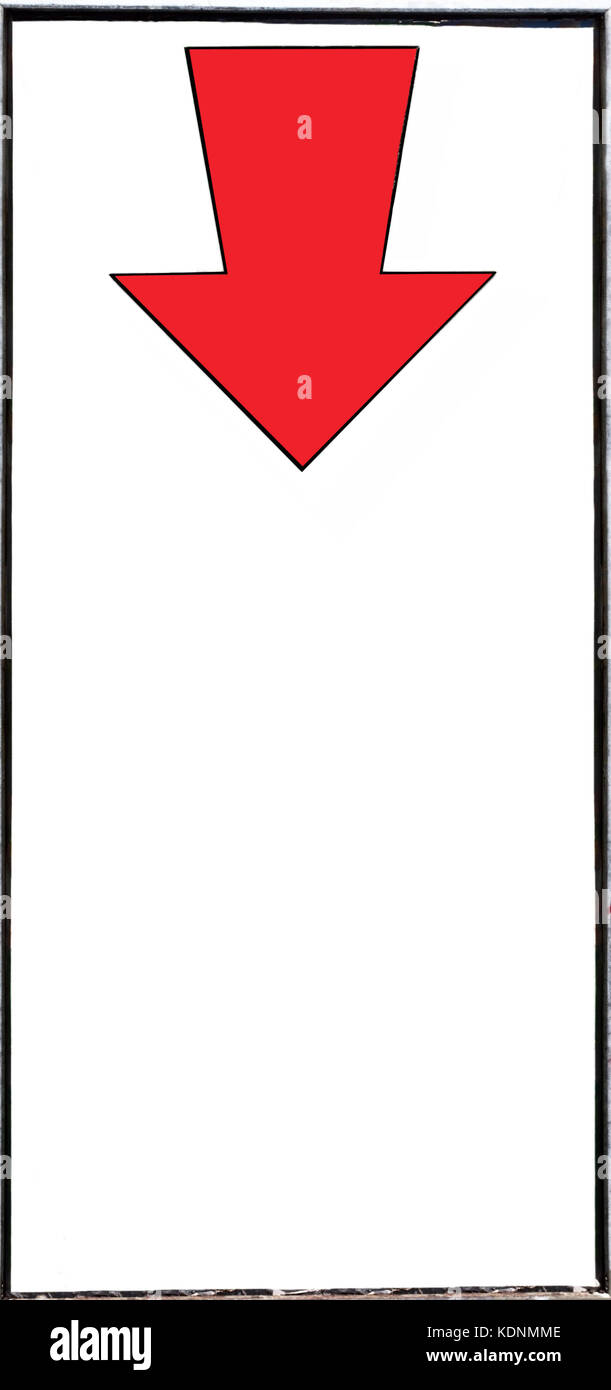 Vertikale Schild mit roter Pfeil nach unten kopieren. Stockfoto