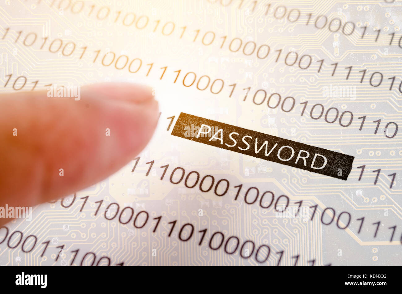 Computer Security Konzept mit binären Code und Passwort Text, gut für Technik, Sicherheit im Internet und Digital Lifestyle Themen. Stockfoto