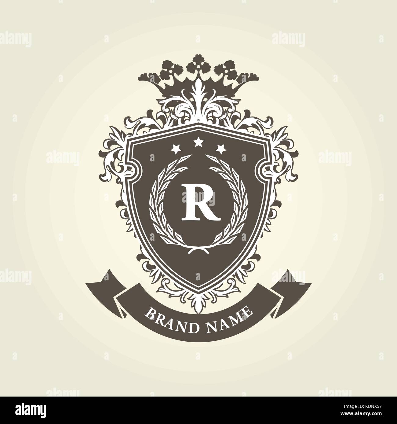 Mittelalterlichen königlichen Wappen - Schild mit Krone und Lorbeerkranz Stock Vektor