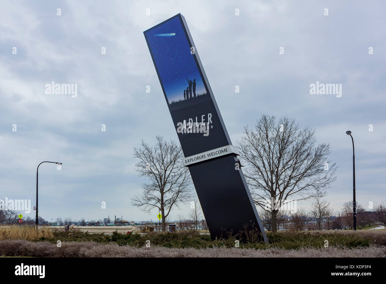 Chicago, 1. Februar: Begrüßungsschild des Adler Planetariums am 1. Februar 2012 in Chicago, Illinois, USA Stockfoto