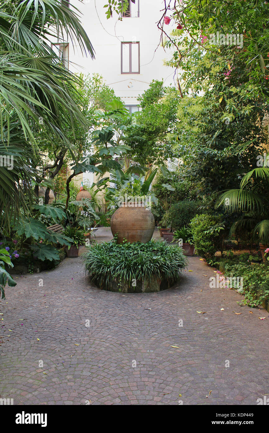 Traditionelle mediterrane Garten mit Grün dekorative Pflanzen Stockfoto