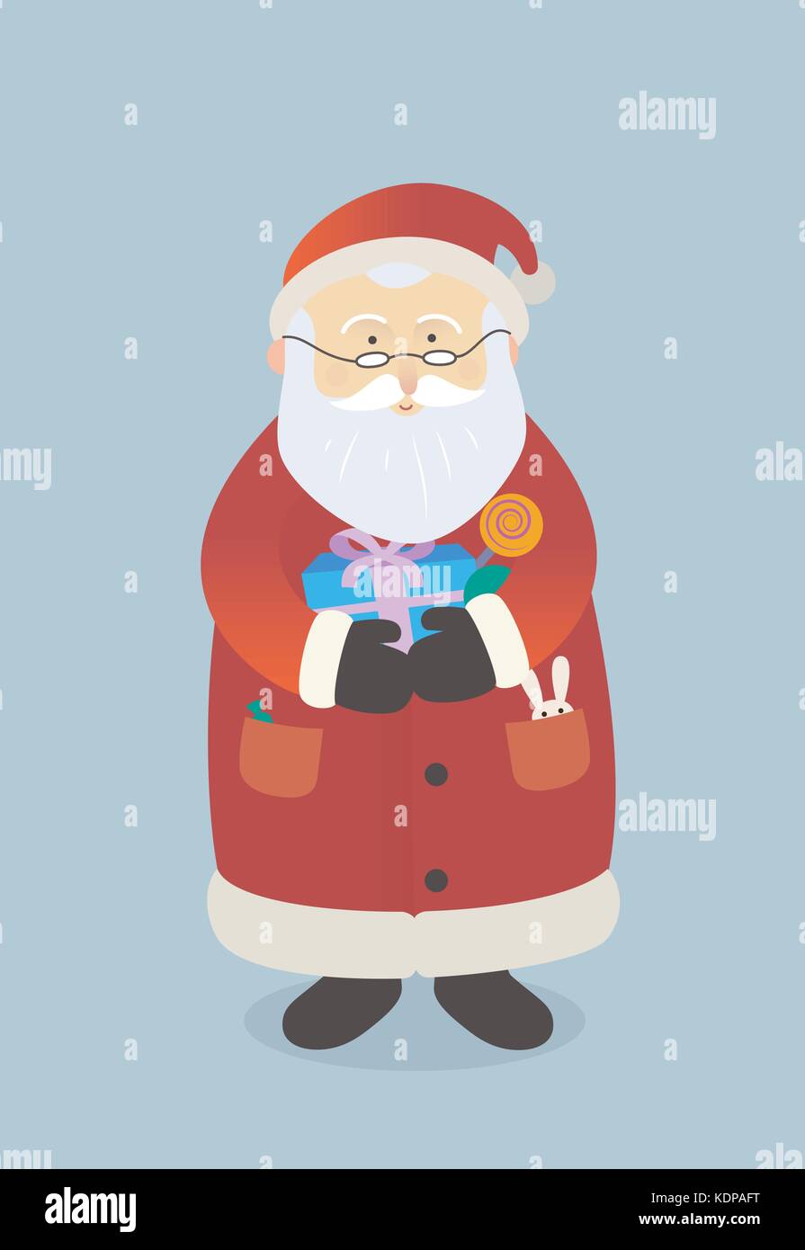 Cartoon Santa Claus mit Beutel der Geschenke Postkarte Stock Vektor