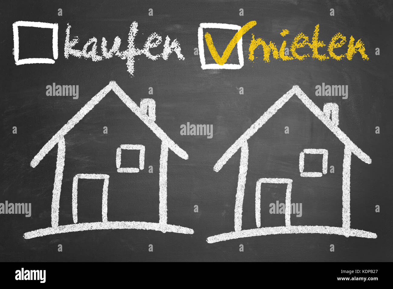 Haus oder tatsächlichen Zustand Entscheidungsfindung Konzept zwischen Kaufen oder Mieten (kaufen oder mieten) Stockfoto