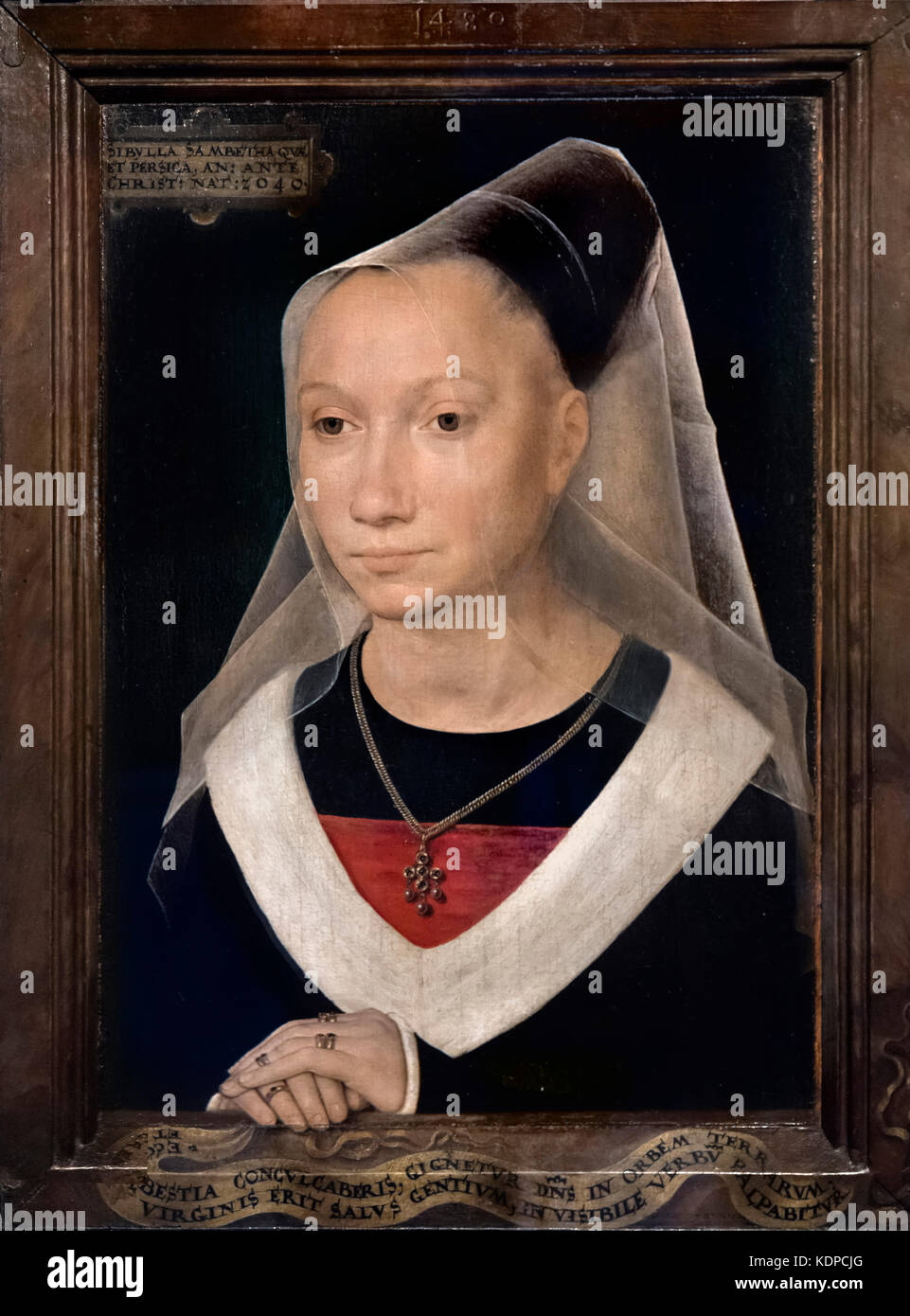 Porträt einer jungen Frau oder Sibylla Sambetha von Hans Memling (1430-1494), Öl auf Leinwand, 1480 Stockfoto