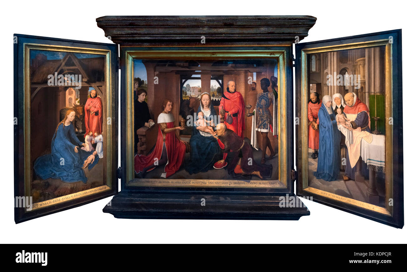 Das Triptychon von Jan Floreins von Hans Memling (1430-1494), Öl auf Leinwand, c 1479. Stockfoto