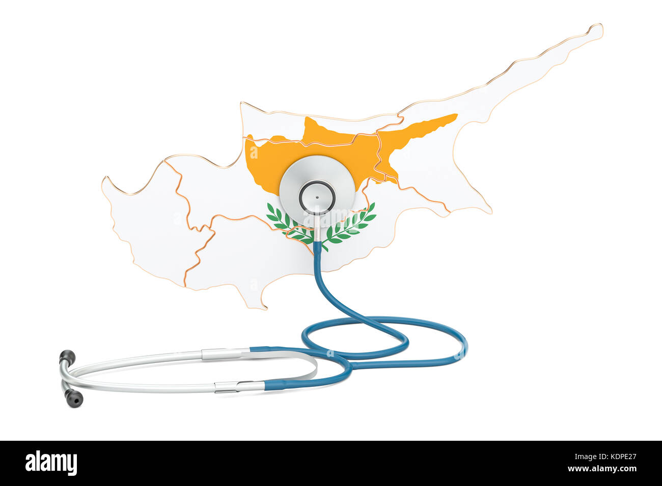 Zypern Karte mit Stethoskop, national Health Care Concept, 3D-Rendering Stockfoto