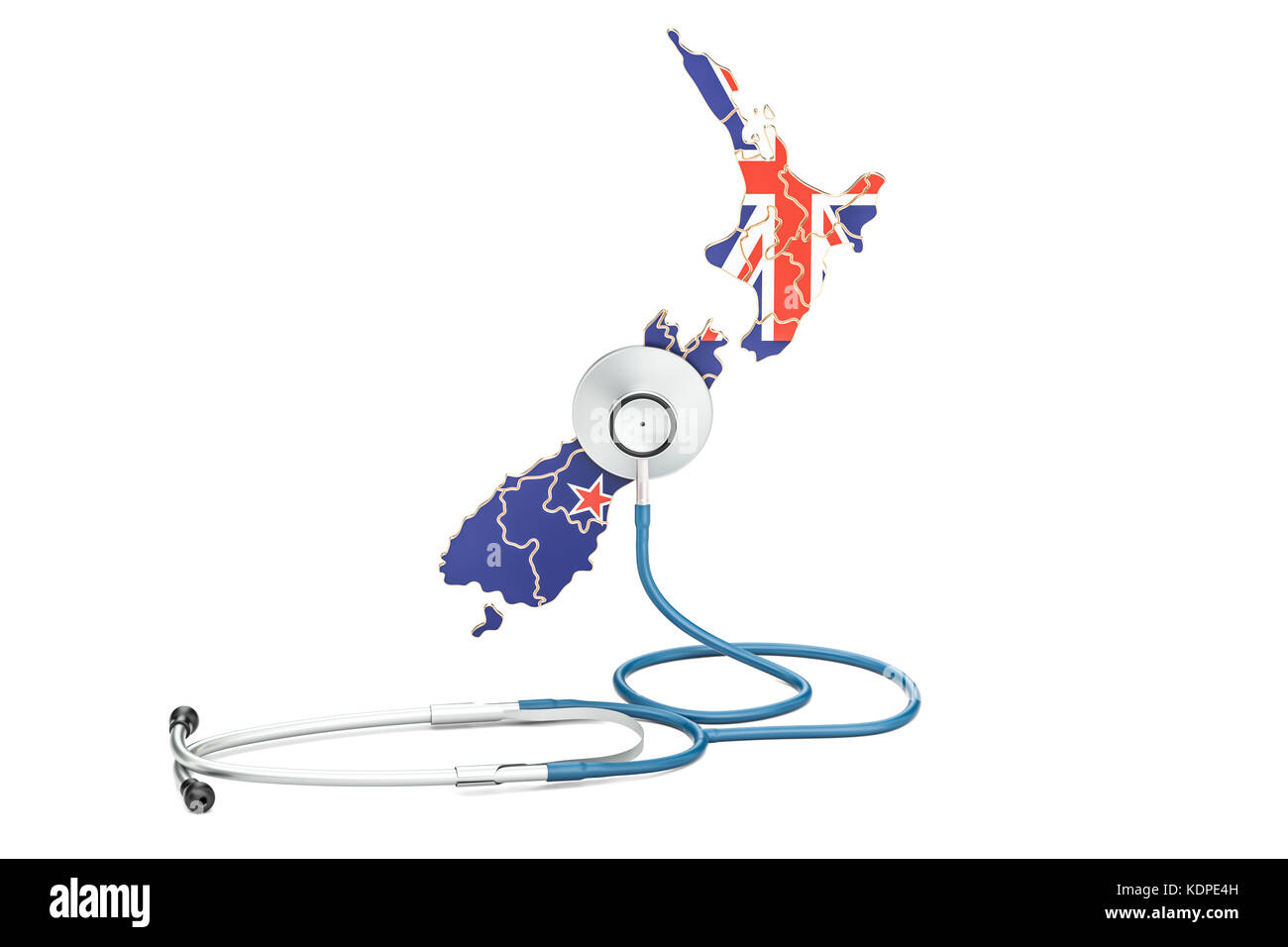 Neuseeland Karte mit Stethoskop, national Health Care Concept, 3D-Rendering Stockfoto