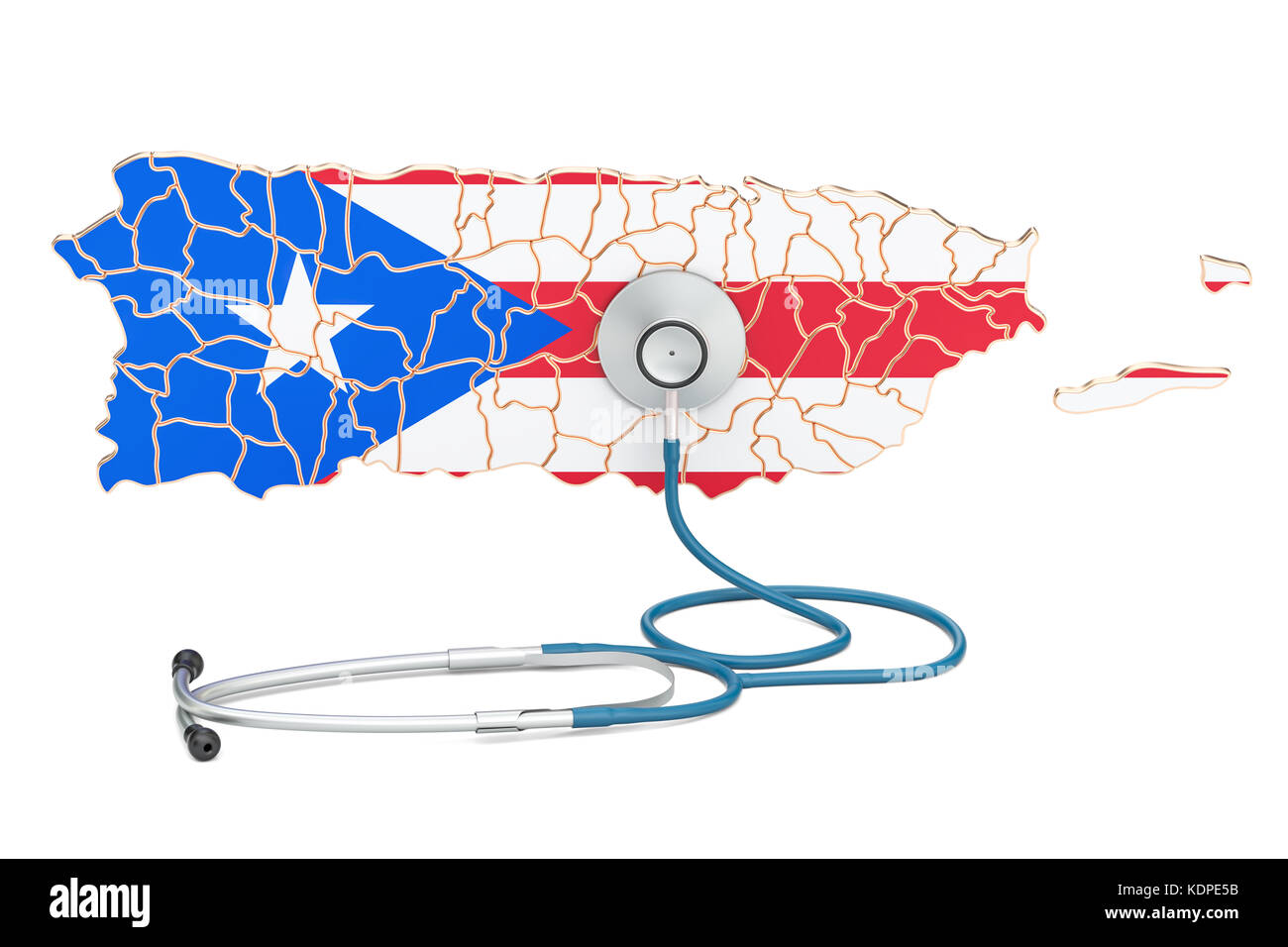 Puerto Rico Karte mit Stethoskop, national Health Care Concept, 3D-Rendering Stockfoto