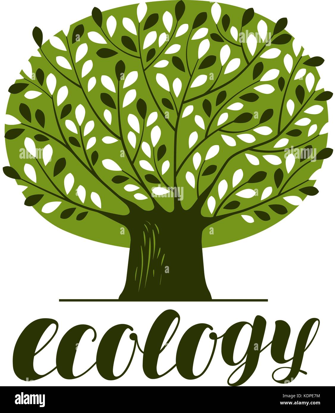 Natur-, Ökologie-, Wald-Logo oder -Etikett. Abstrakter grüner Baum mit Blättern. Dekorative Vektorillustration Stock Vektor