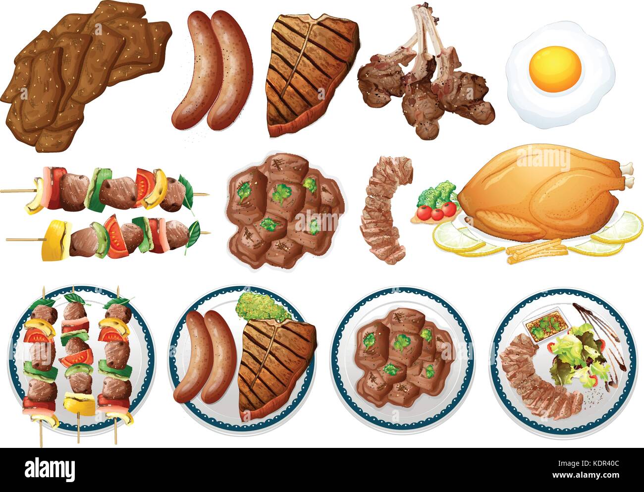 Verschiedene Arten von gegrillten Speisen Abbildung Stock Vektor
