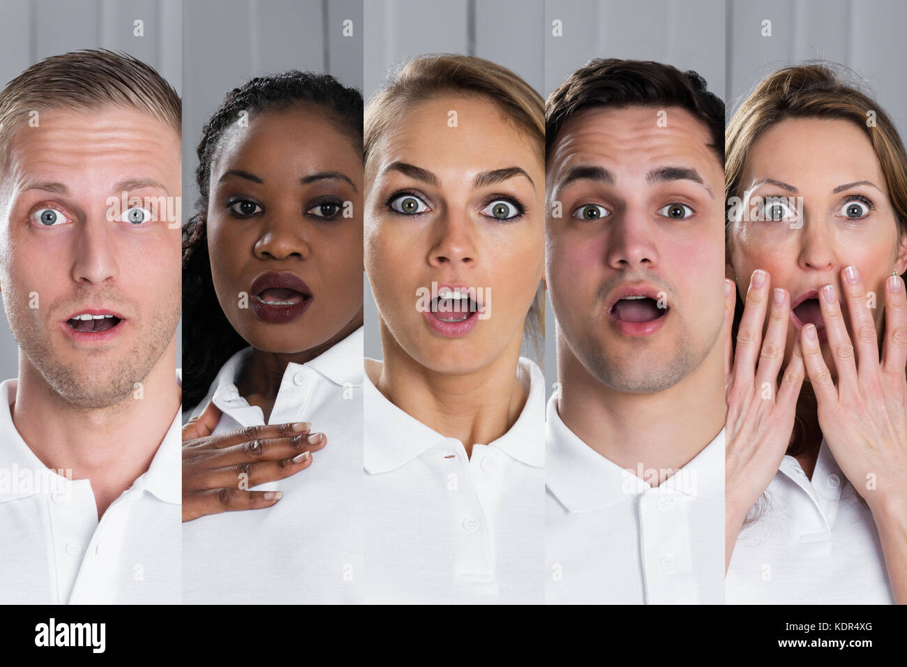 Collage von vielfältigen, multi-ethnischen junge Menschen schockiert Gesichtsausdruck Stockfoto Collage von vielfältigen, multi-ethnischen junge Menschen schockiert Gesichtsausdruck Stockfoto