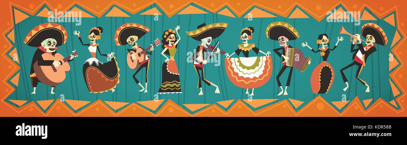 Tag der Toten traditionelle mexikanische halloween Dia de los Muertos Holiday Party Dekoration banner Einladung Stock Vektor