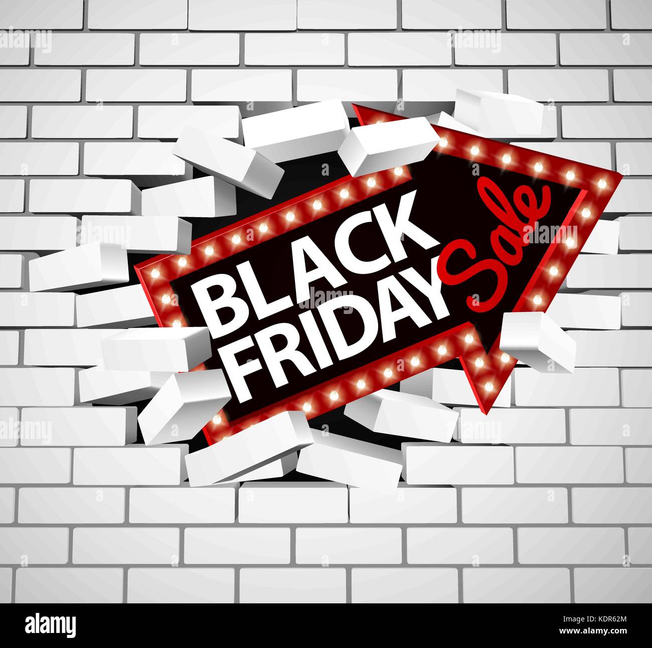 Black Friday Sale Schild Breaking Through Wall Stock Vektor