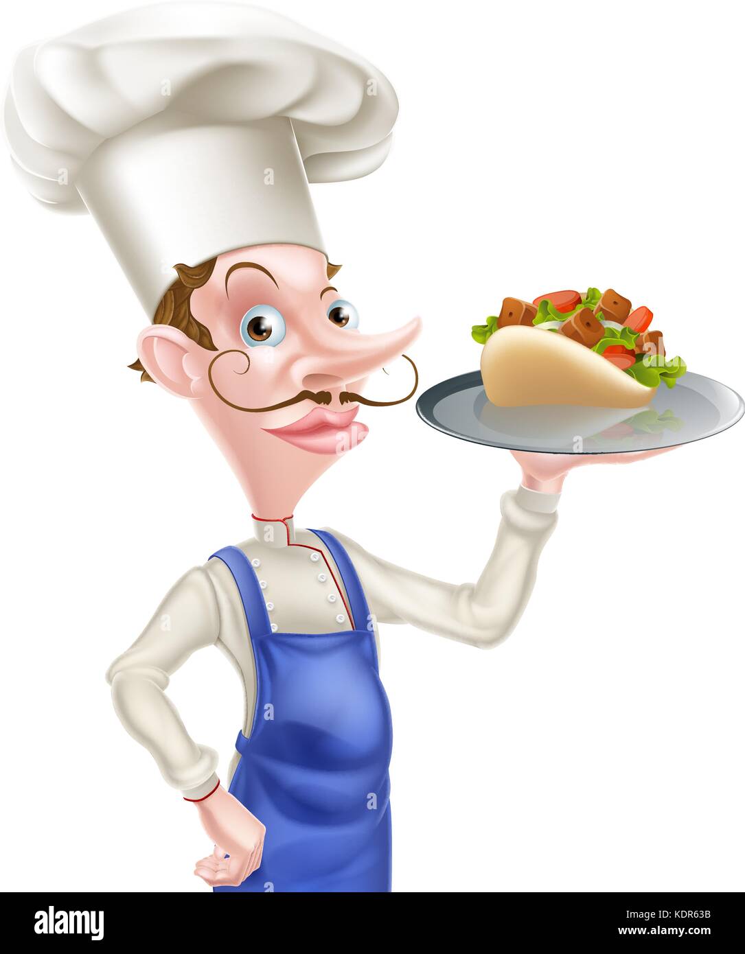 Cartoon Chef Mit Souvlaki Kebab Stock Vektor